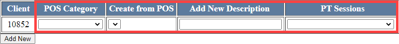 Current add-ons list header with POS Category and Item selection controls for creating new add-ons.
