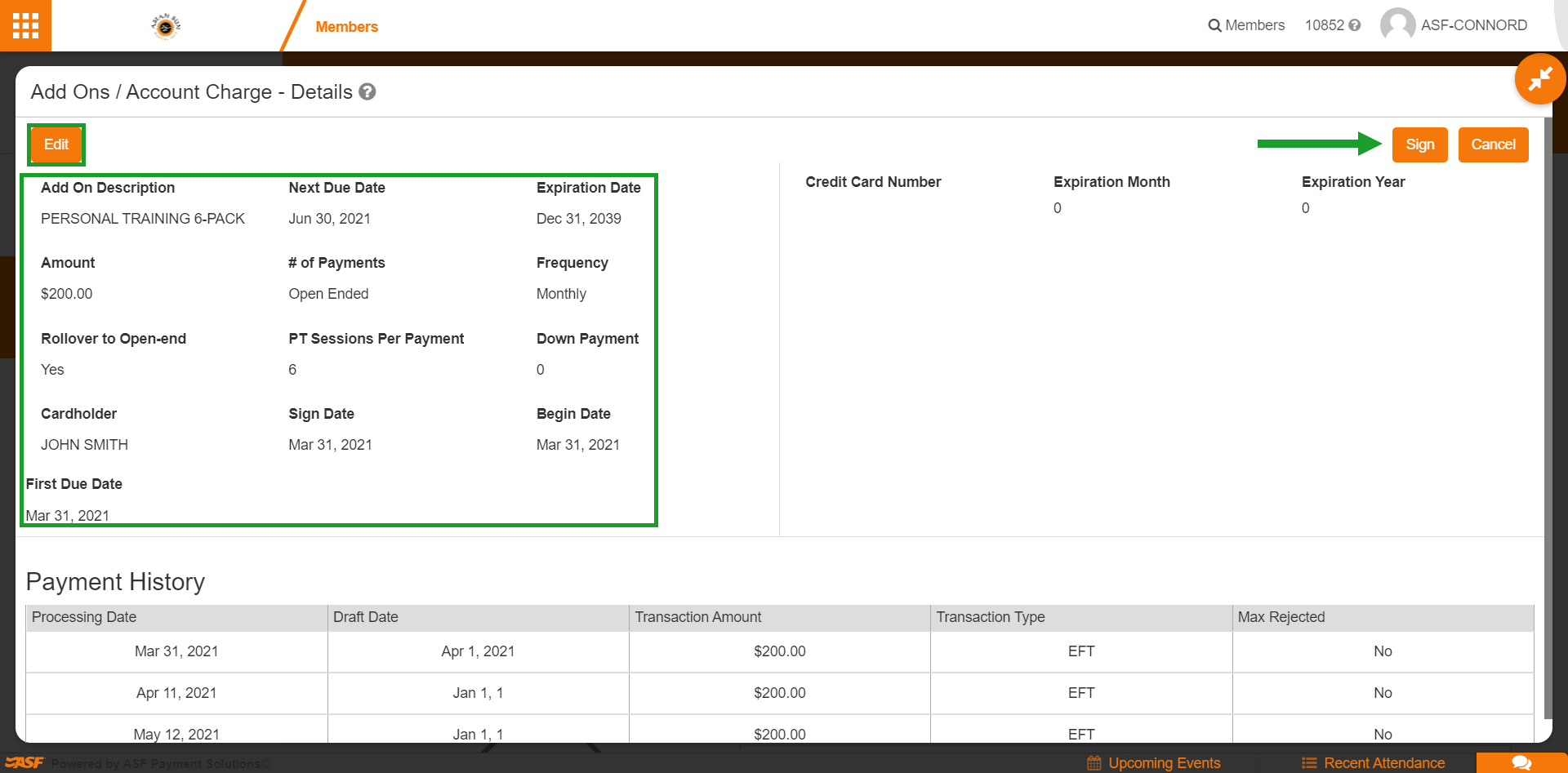 Details and Edit screens for an existing add-on showing editable fields and the Sign action.
