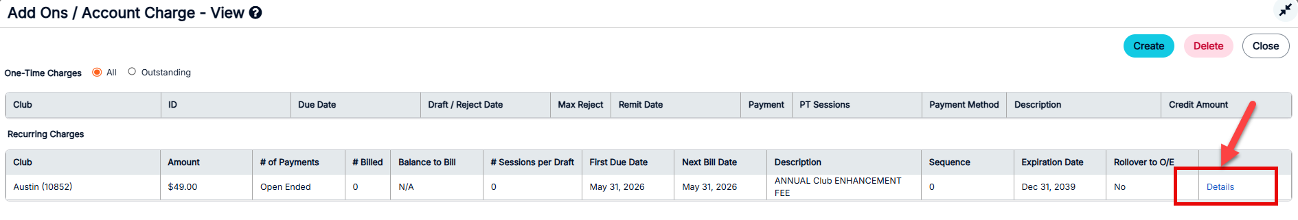 Details panel for a recurring add-on with the option to set a cancellation.