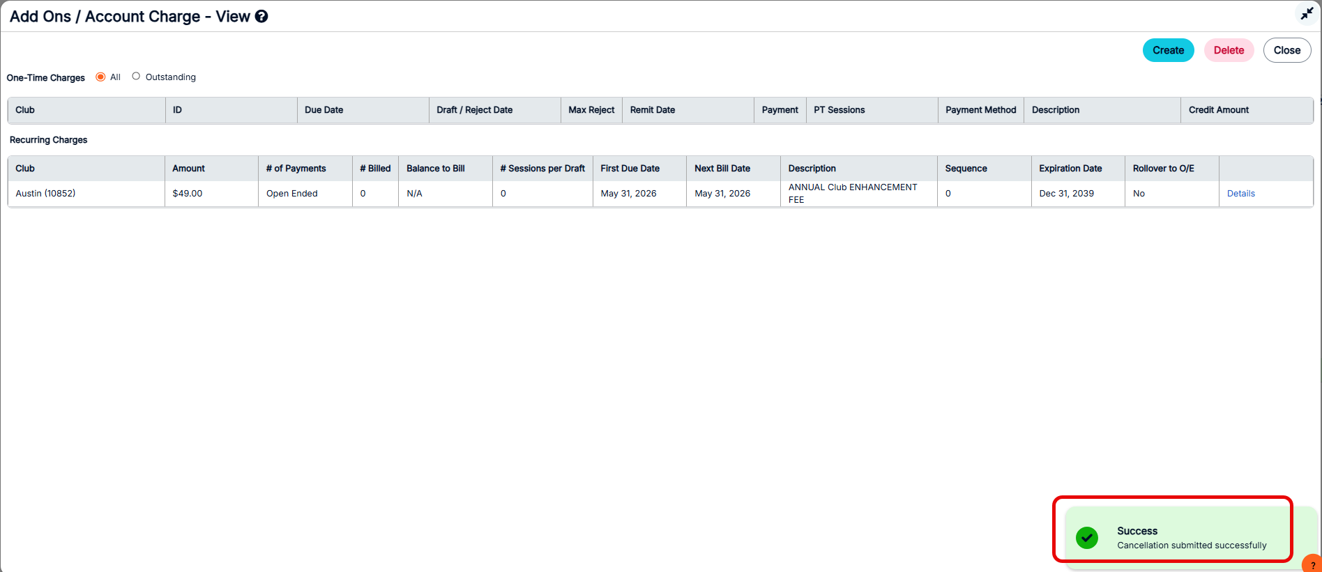 Add-on detail view showing Active status with a pending cancellation date displayed.
