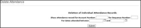 Delete Attendance panel showing a list of attendance entries with date, time, and a Delete button on the right side of each row
