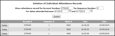 Delete Attendance confirmation dialog asking the user to confirm permanent removal of the selected attendance record
