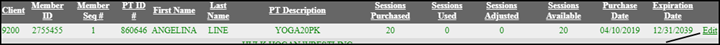 PT Adjust panel after updating a session bucket showing the revised session count reflected in the session row