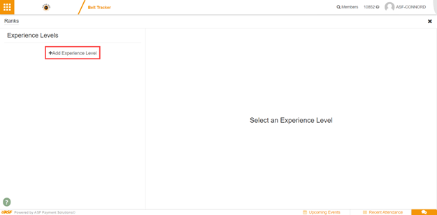 Belt Tracker Add Experience Level form with name field and save control
