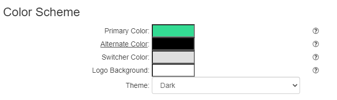 Color Scheme section with color picker interface for matching club branding colors.