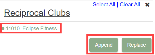 Copy Reasons button for distributing reasons to reciprocal club locations.
