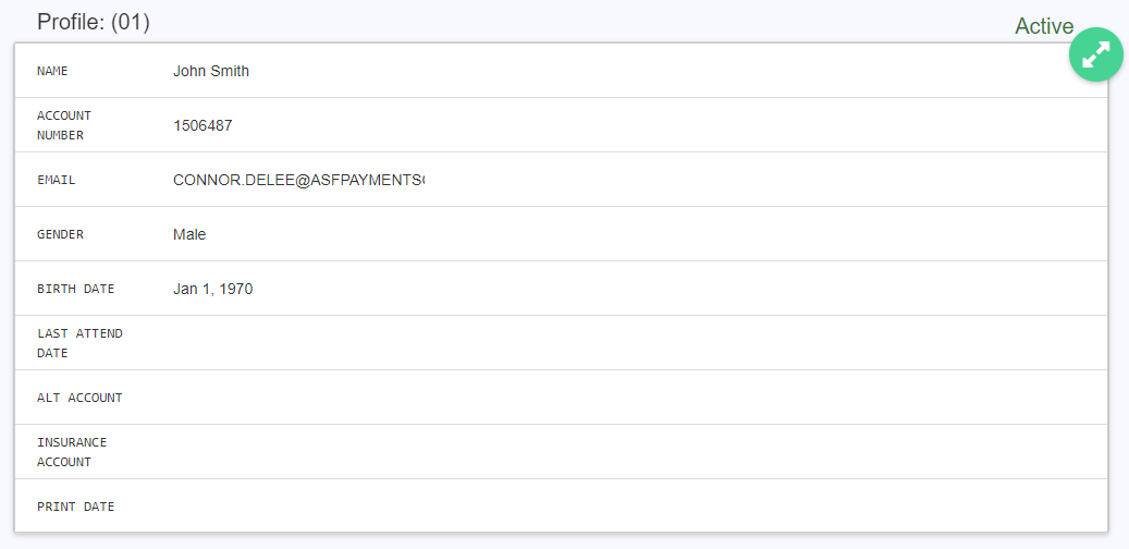 Cardholder Profile editing screen with First Name, Last Name, Email, Birth Date, Gender, Status, Insurance Account, and Alt Account fields.