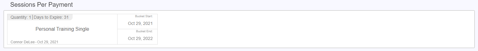 Sessions Per Payment header showing the current sessions configured for the cardholder.
