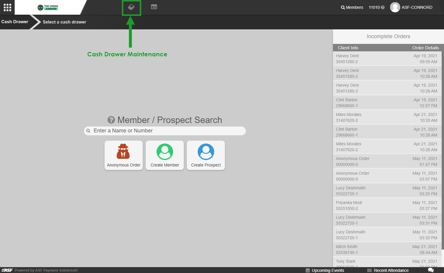 Inventory Setup area where new cash drawers are configured before appearing on the maintenance screen.