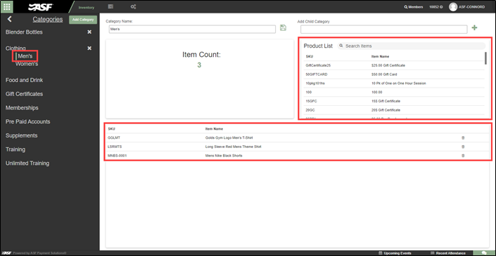 Category setup screen showing the Add Category button and list of current active categories.