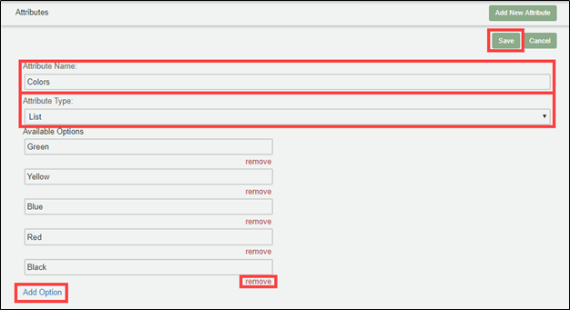 List attribute with Add Option button to create selectable values.