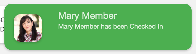 Online Check-In member panel showing a Missing Member Photo alert indicator with a yellow warning badge