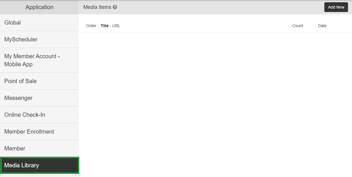 Media Library section where administrators upload videos for the Online Scheduler application.