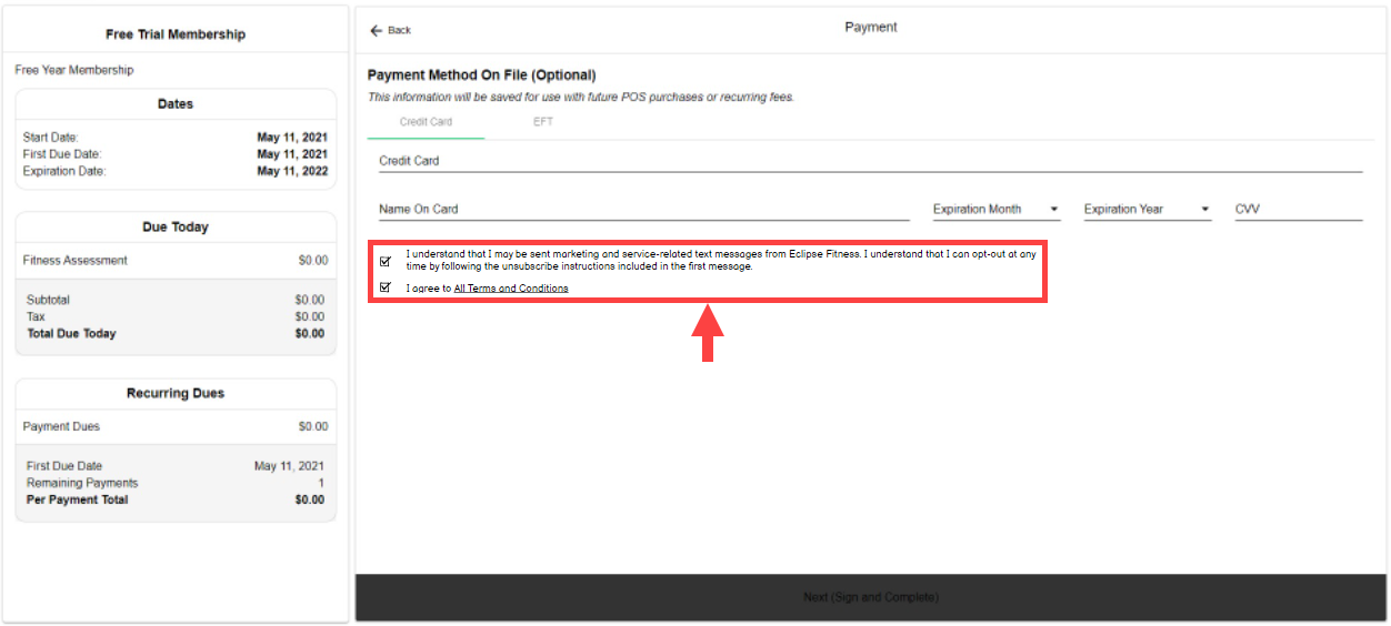 Online Join Payment screen with a communication preferences checkbox visible.