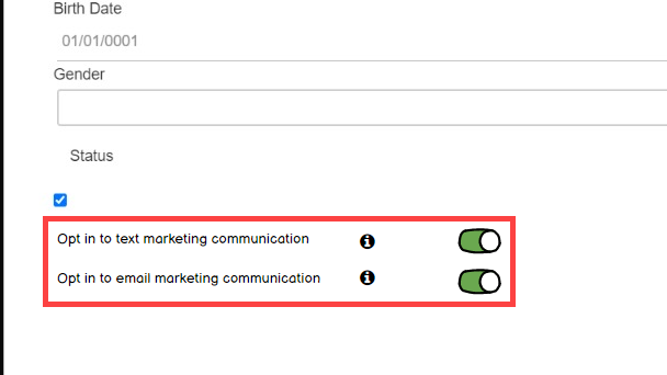 Cardholder Profile section with text and email communication toggles at the bottom of the panel.