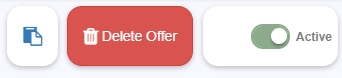 Offer activation toggle in the upper right of Offer Builder, used to set an offer to active or inactive status