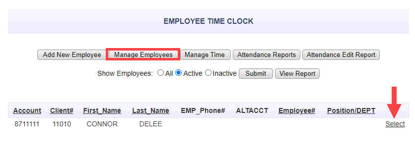 Online Check-In account lookup panel with an employee name entered in the search field and the matching employee tile displayed below