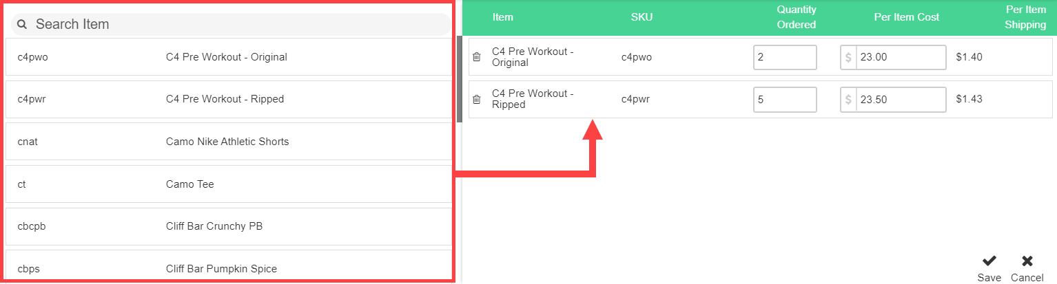 Active purchase order with Edit Received column filled in and status set to Complete.