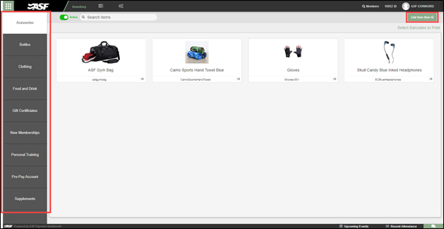 Inventory Management screen with Add New Item button in the upper-right corner.