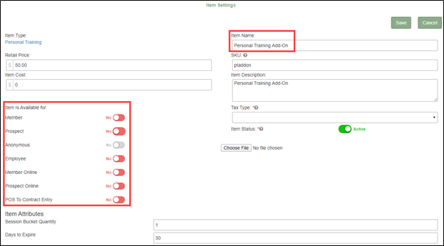 Inventory tab showing purchase history and manual purchase order fields for a General_Inventoried item.