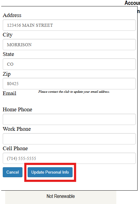 MyASFAccount Edit Personal Information form with address, email, and phone fields available for editing