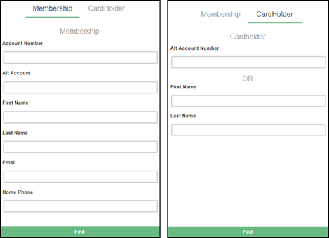 Member Management search screen with Membership (Buyer) and Cardholder tabs and a set of search criteria fields.