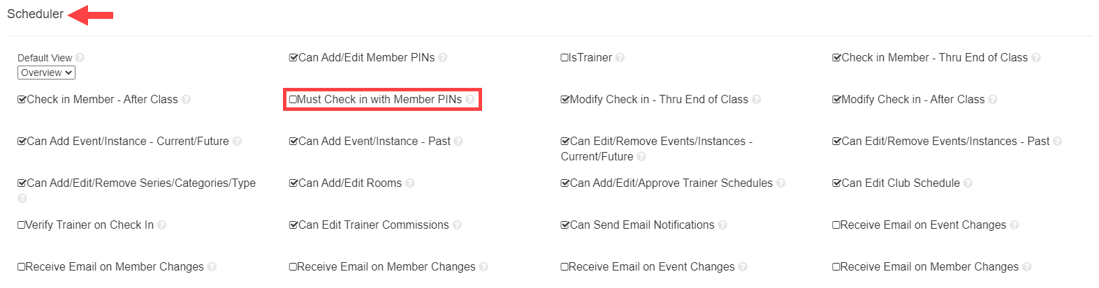 Member PIN entry prompt shown during check-in verification in My Scheduler.