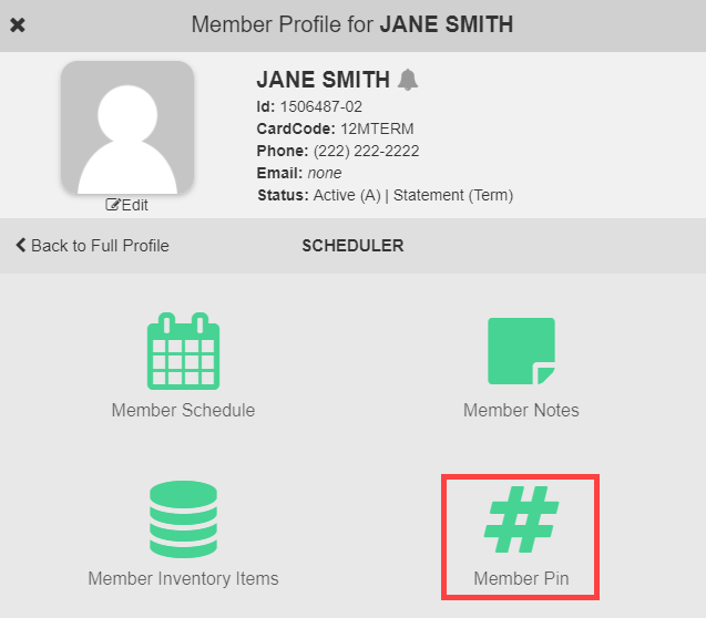 Member PIN screen with the Add PIN field for entering a new PIN value.