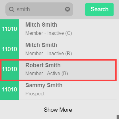 Quick Member Search form with input fields for Account Number, Phone Number, First Name, and Last Name.