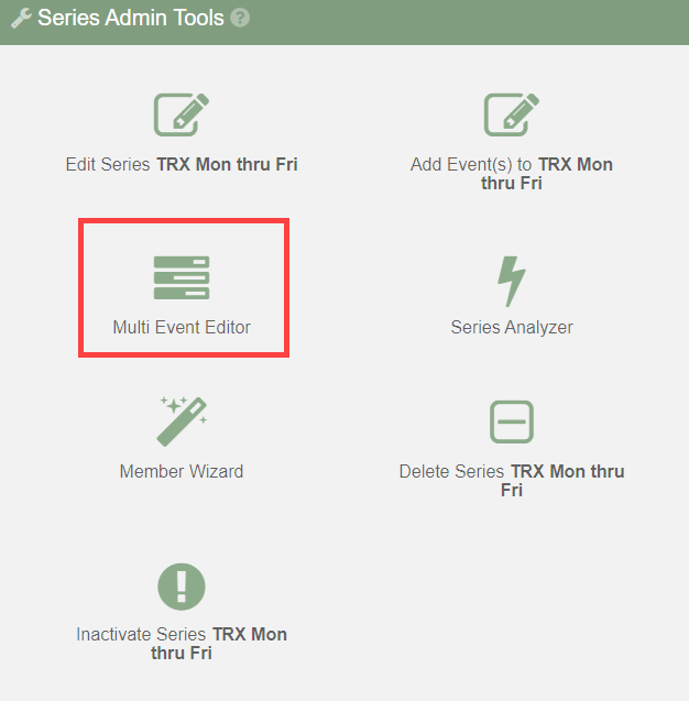 Multi-event editor search criteria panel where operators choose filters such as Category, Event Type, and Start Time.