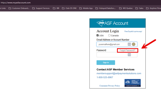Example ASF welcome email showing the account number in the subject line and body of the message