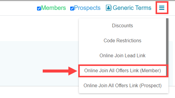 Offer Builder settings for a prospect offer showing that active prospect offers display automatically on the Online Join prospect page without additional configuration