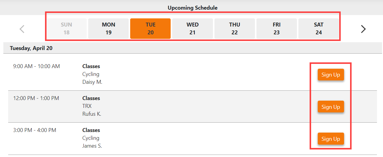 Public Calendar member personal information section showing registered events and cancellation options.