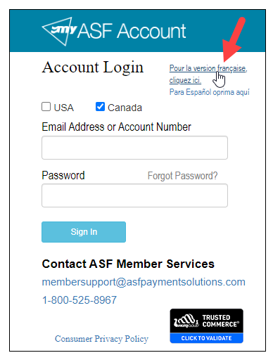 My ASF Account portal settings showing the Canada checkbox used to access the French Canadian localized link