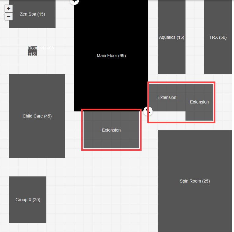 Room Designer canvas showing a complex room with extensions drawn to create an L-shaped floor plan.