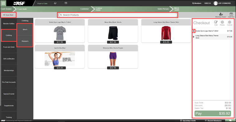 Member dues screen showing upcoming amount, past-due amount, and late fees.