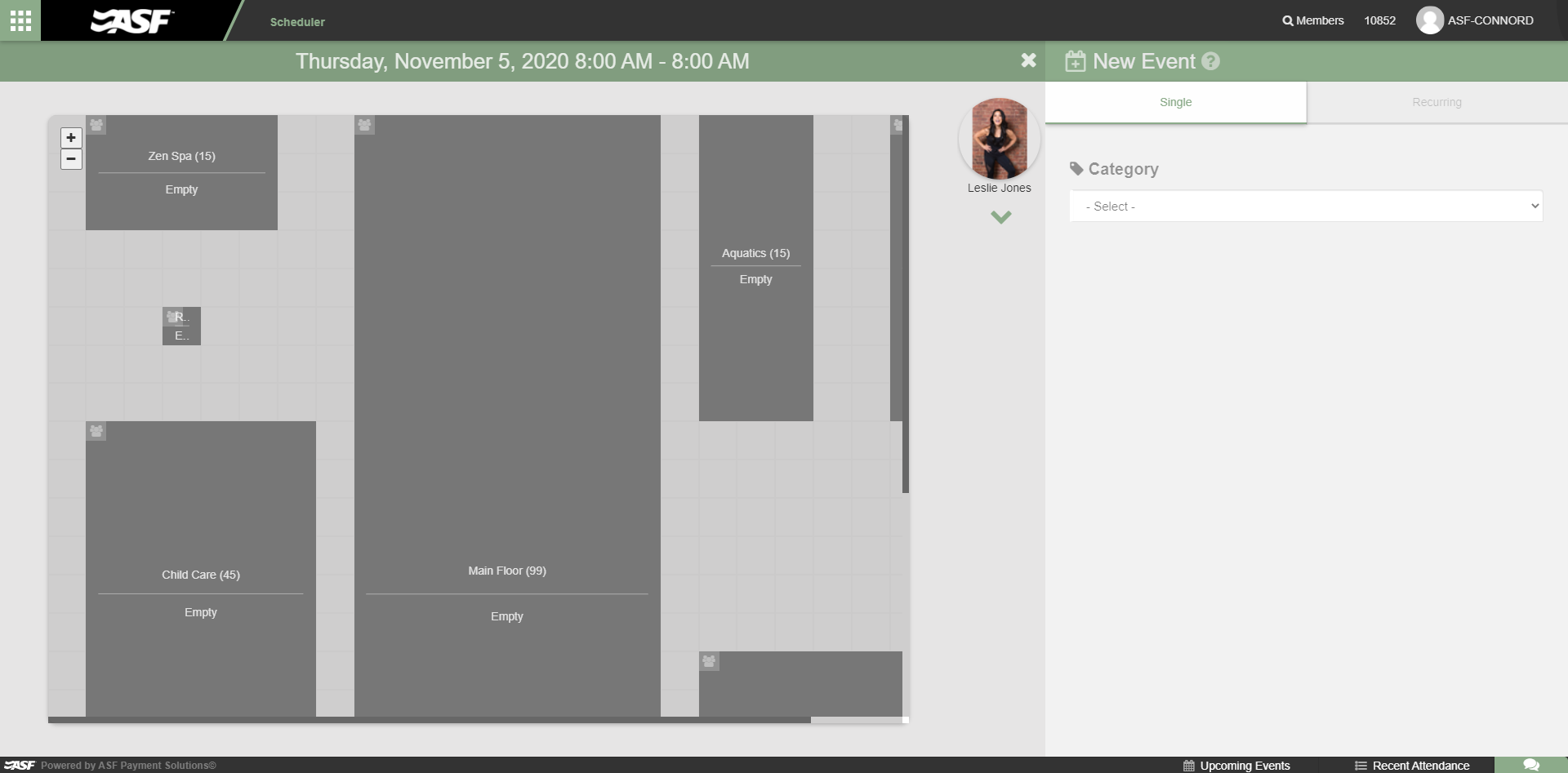 New Event window showing Category, Event Type, and Series selection fields.