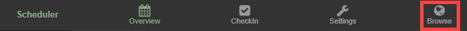 Browse section in My Scheduler with Category, Event Type, and Series selected, and Add Events button visible.