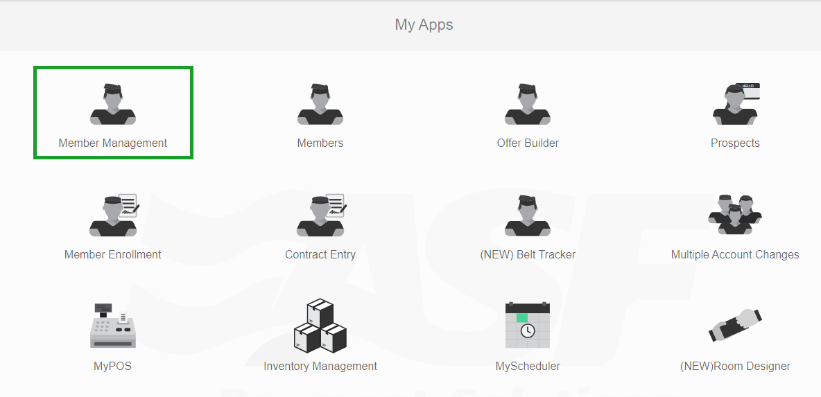 My Apps page showing the Member Management application tile available for selection.