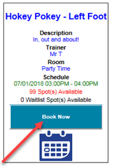 My Training Sessions page with a package dropdown and Use card on file payment option.