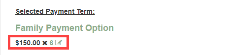 Summary panel in Member Enrollment showing the pencil icon used to adjust the number of payments on the membership term