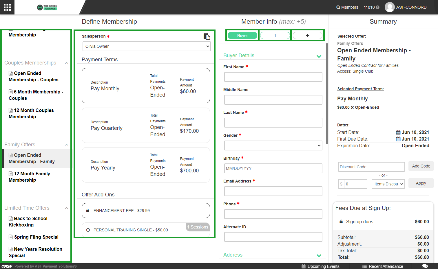 Member Enrollment cardholder tabs showing the plus button used to add additional cardholders to a single membership account for a family or group plan
