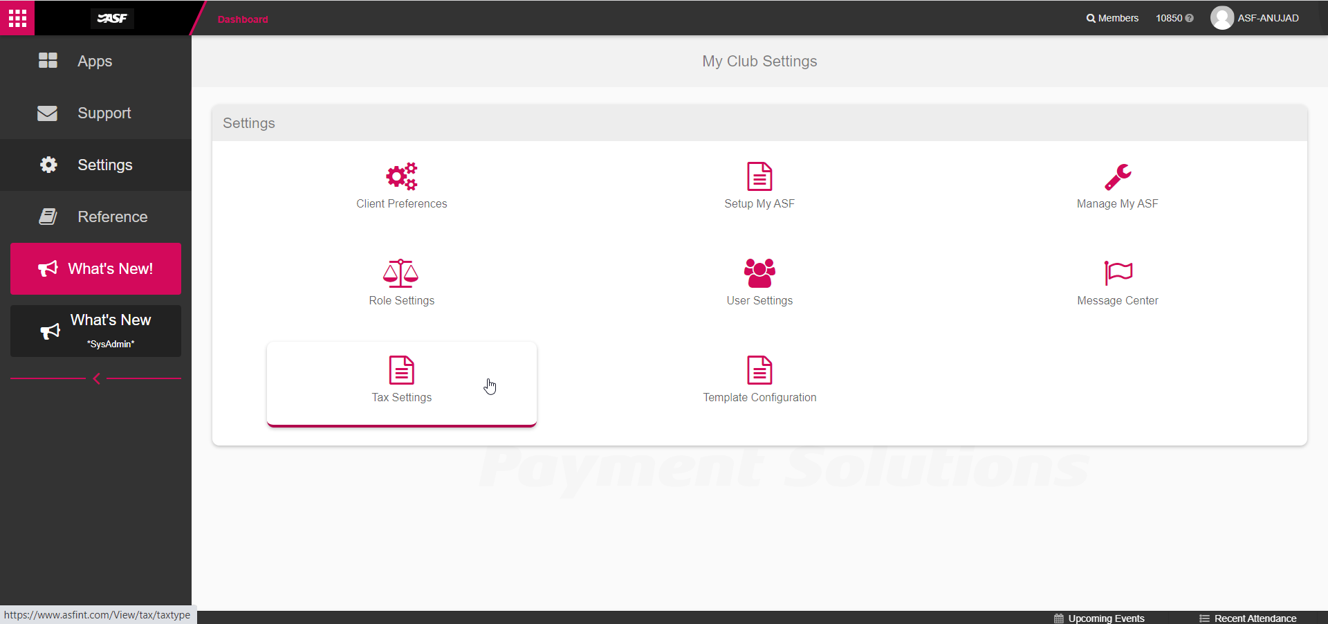 Tax Settings screen with the Add New Type button and a list of existing tax types.