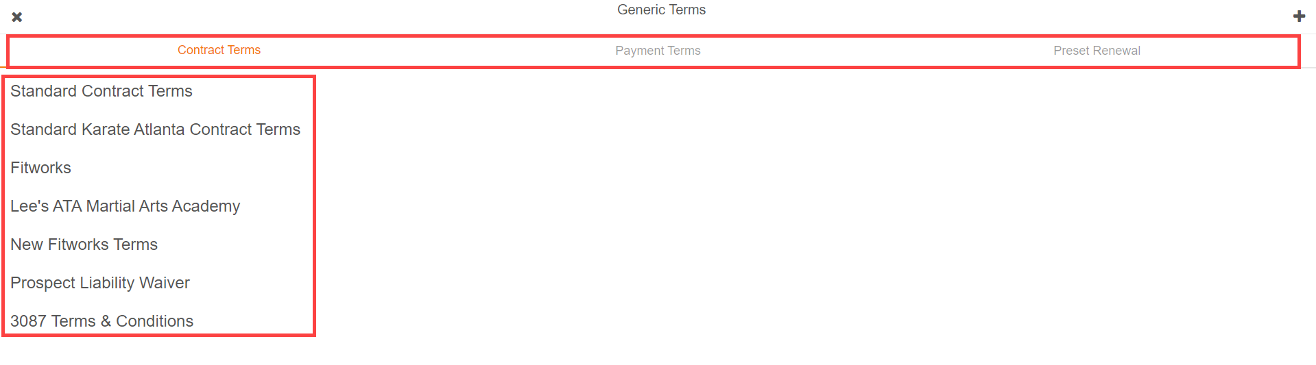 Generic Terms screen in Offer Builder showing the View Offer Terms option on the left side used to select which offers will receive the currently selected terms