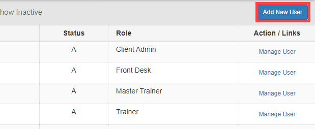 Add New User button location for creating a fresh employee account.