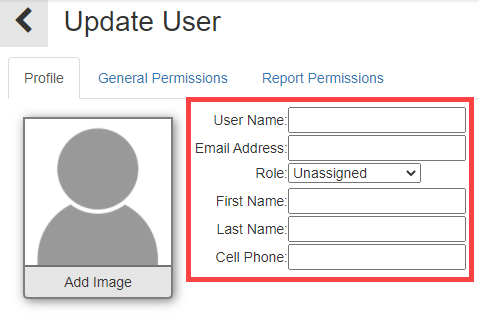 Add New User form with username, email, role, name, and phone number fields.
