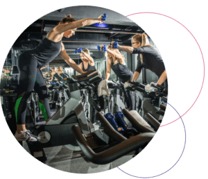 group workout on spin bikes